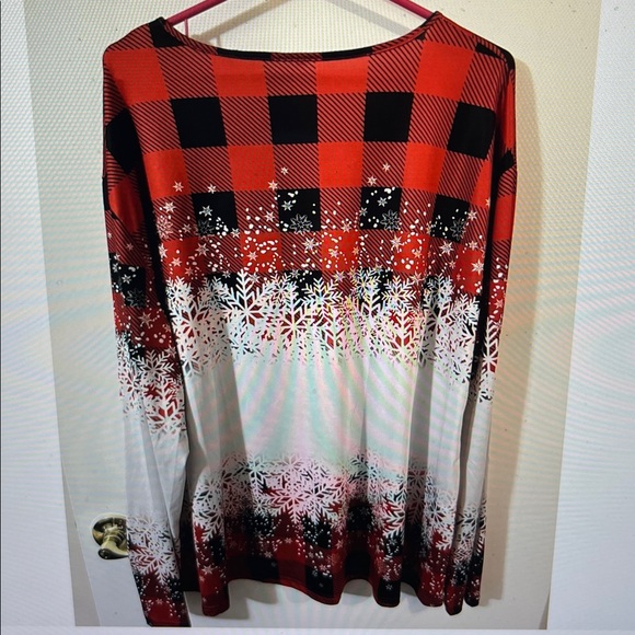 Red Plaid Snowman snowflake women’s  4XL Long Sleeve Top - Picture 4 of 4